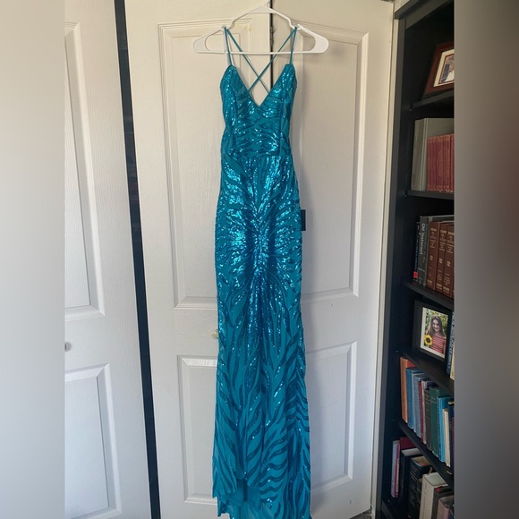 Lulu's Dresses Lulus Sparkle Til Dawn Teal Blue Sequin Laceup